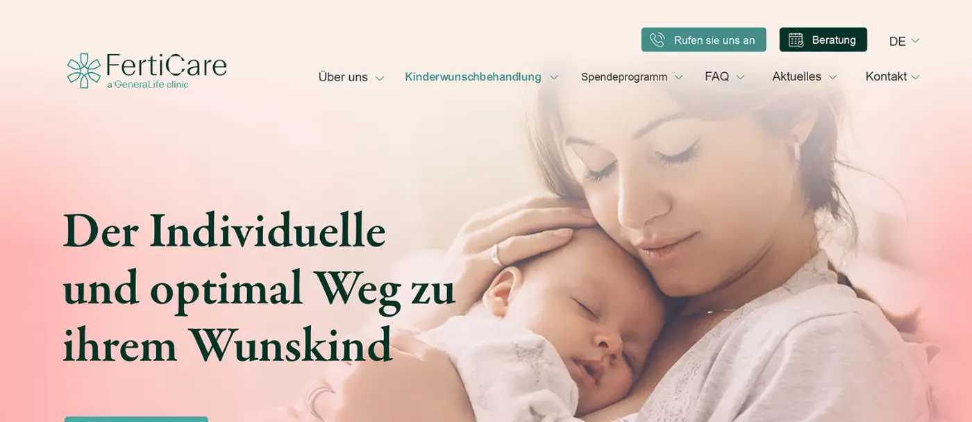 FertiCare, homepage, hero sekce s broskvovým pozadím