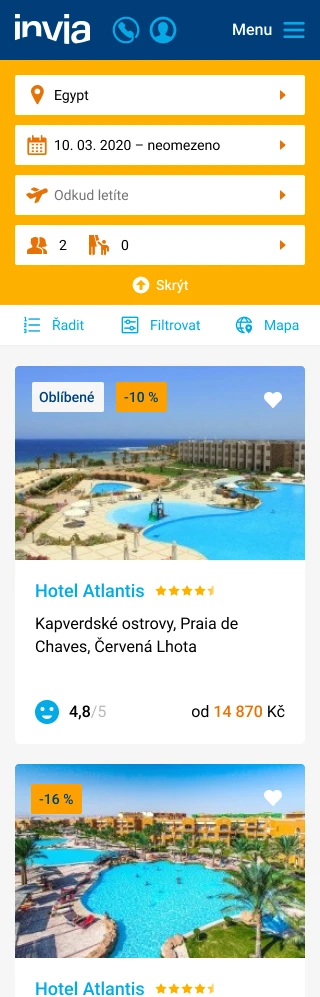 Search results, mobil finální UI