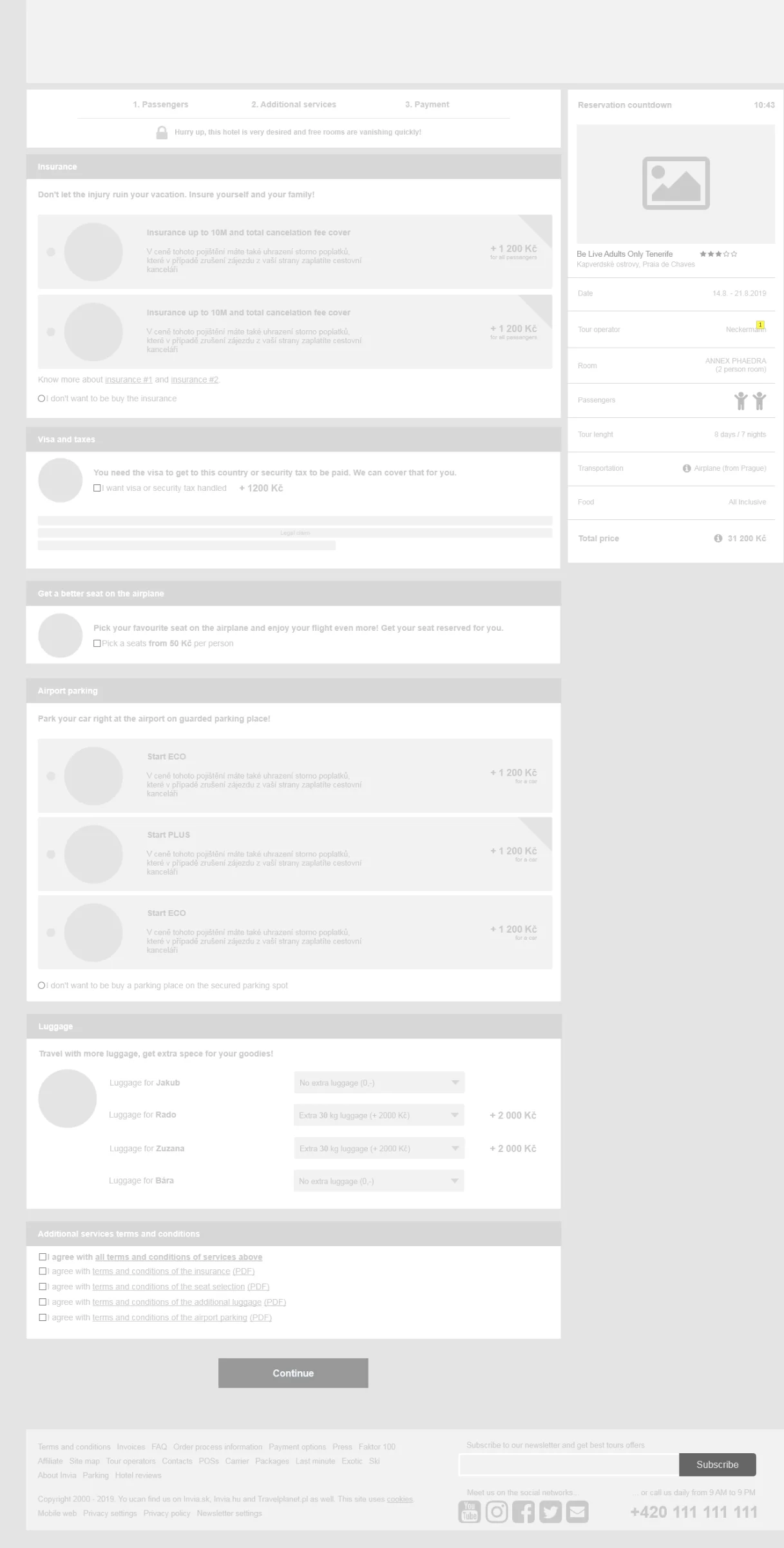 Booking krok 2, wireframe