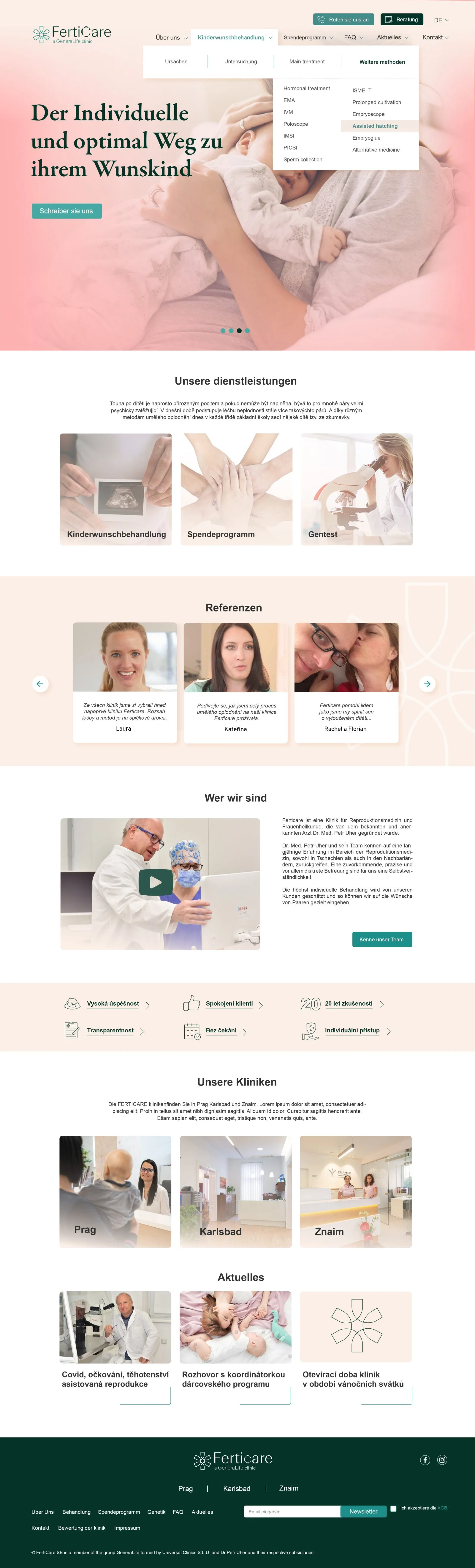 FertiCare homepage, finální UI