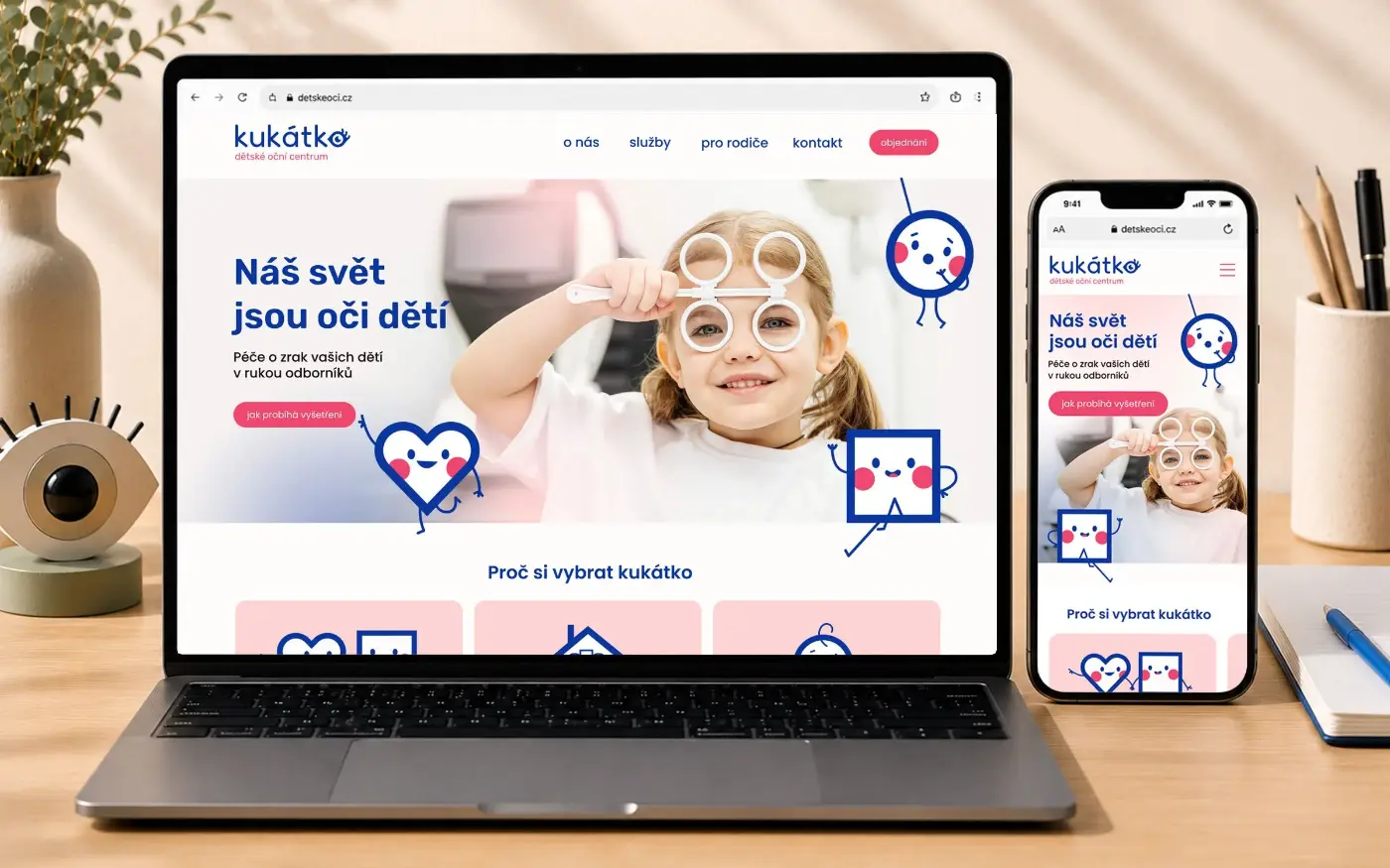 Homepage hero „Náš svět jsou oči dětí“, desktop i mobil