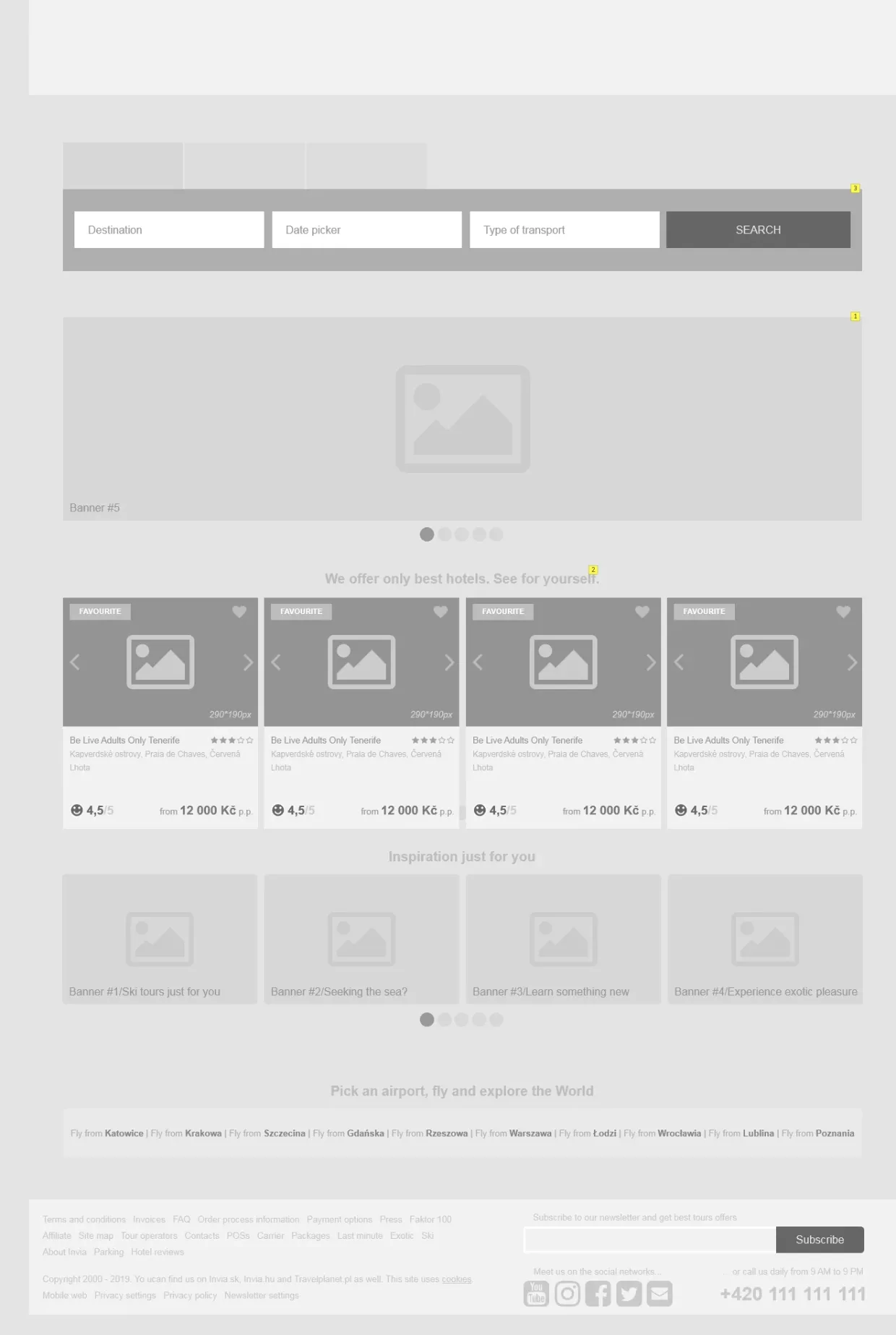 Homepage, wireframe