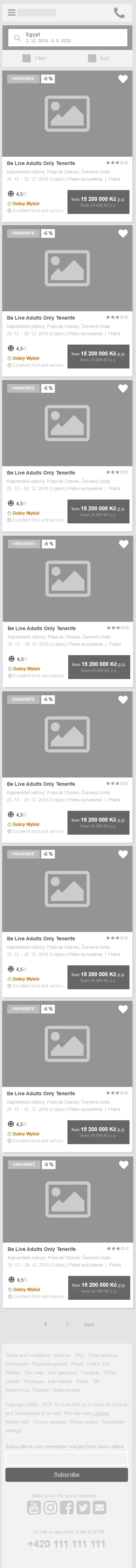 Search results, mobil wireframe