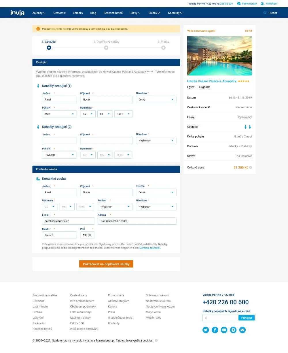 Booking krok 1, UI