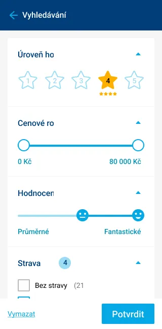 Vyhledávání, filtry na mobilu