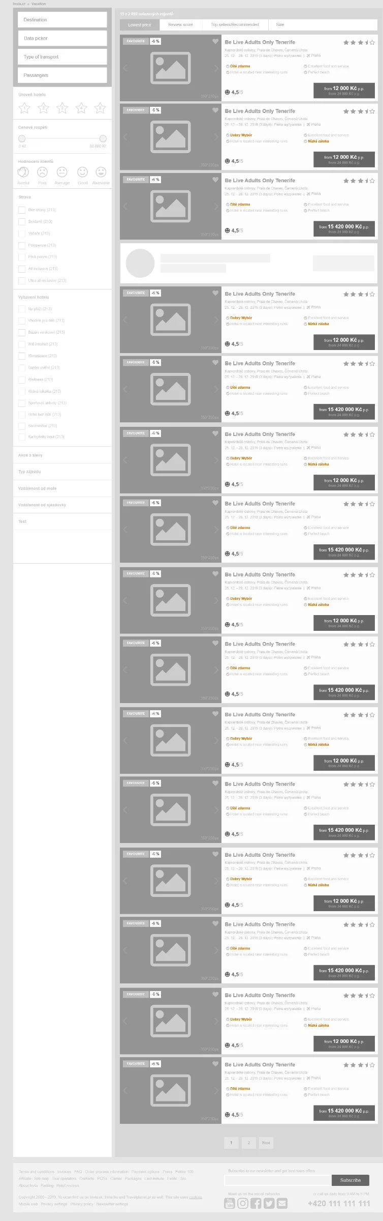 Search results, desktop wireframe