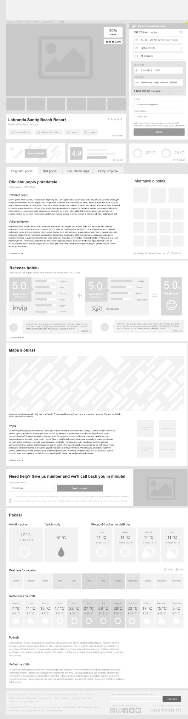 Tour detail online, desktop wireframe