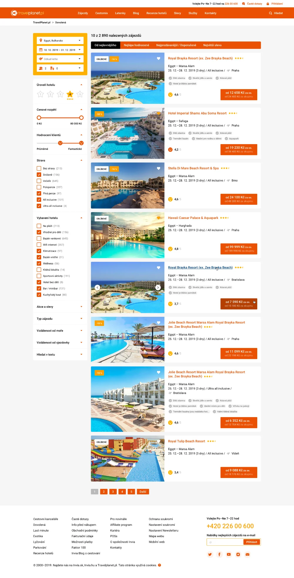 Travelplanet search results, finální UI