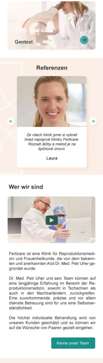 FertiCare mobilní zobrazení