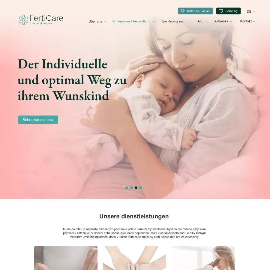 FertiCare homepage na desktopu